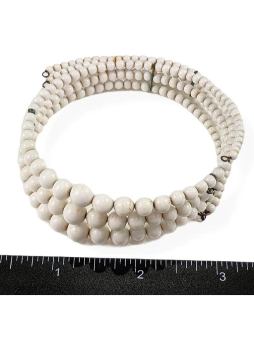 Vintage White Multi-Strand Beaded Choker bracelet With Metal Accents Adjustable